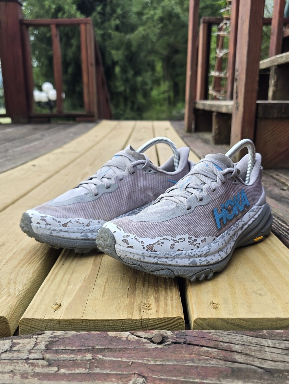 Hoka, Womens Speedgoat 6, Galactic Grey, Hoka Blue, Hiking, Running Shoes, Sz 7B